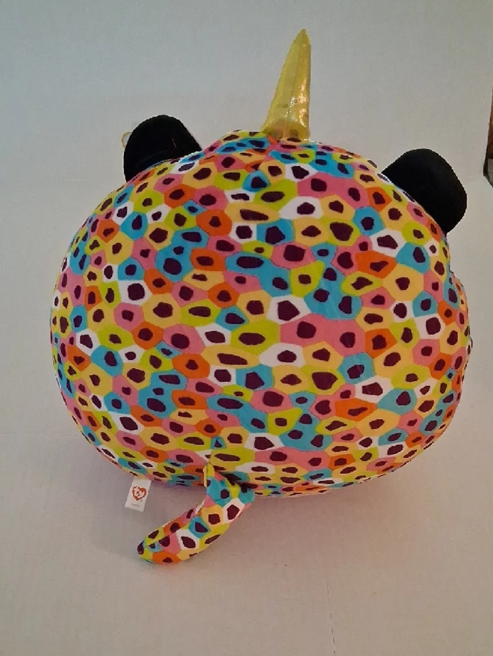 TY Bundle of 2 Plush Squish-A-Boo Leopard & Rainbow Unicorn Round Plush